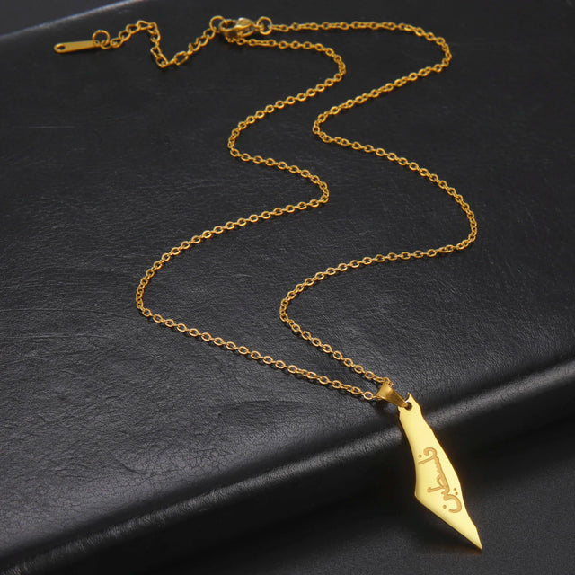 Palestine Arabic Letter Pendant Necklace - Stainless Steel Link Chain, Trendy Jewelry