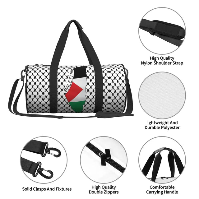 Palestine Flag Map with Kufiya Pattern
