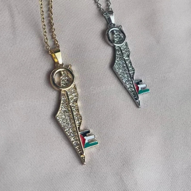 Gold Key Shape Keffiyeh Pendant Necklace - 18K Plated Arabic Jewelry Gift