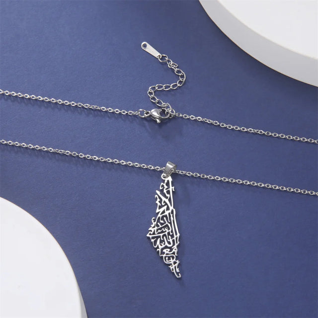 Stainless Steel Palestine Map Pendant Necklace - Hollow Design for Women & Men