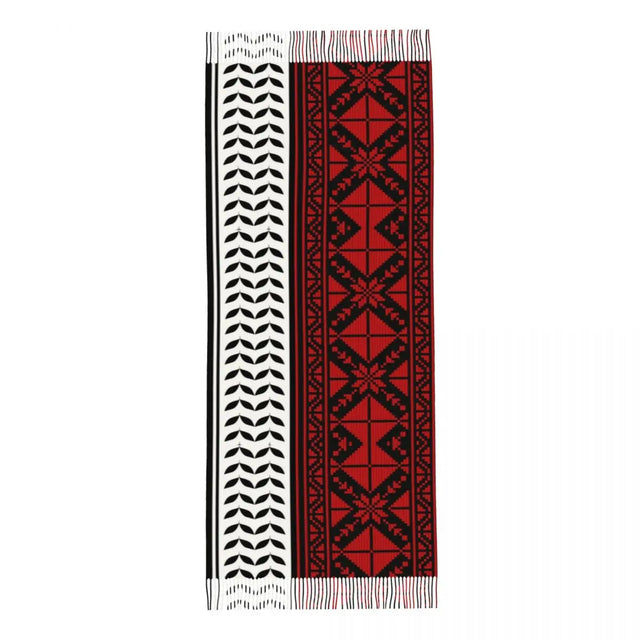 Women's Arabic Folk Kufiya Scarf – Large Tassel Keffiyeh Winter Wrap