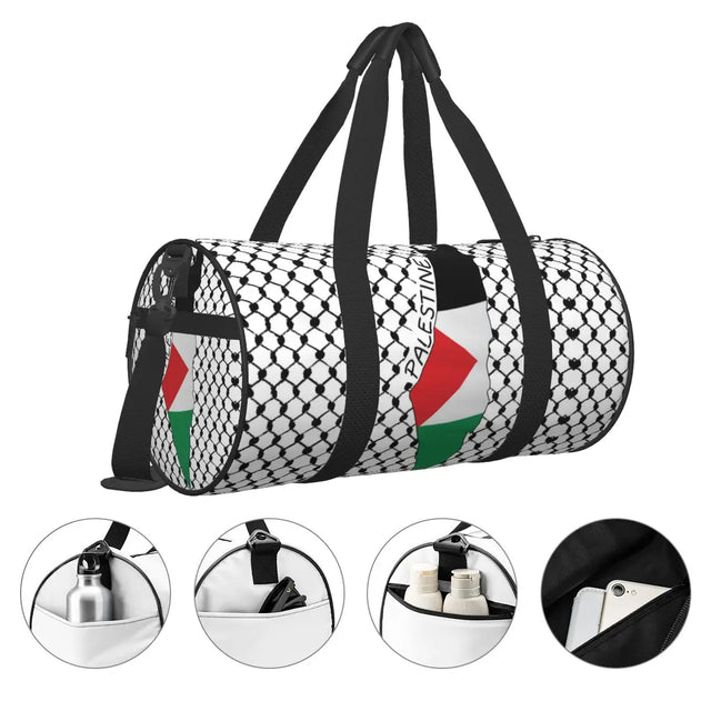 Palestine Flag Map with Kufiya Pattern