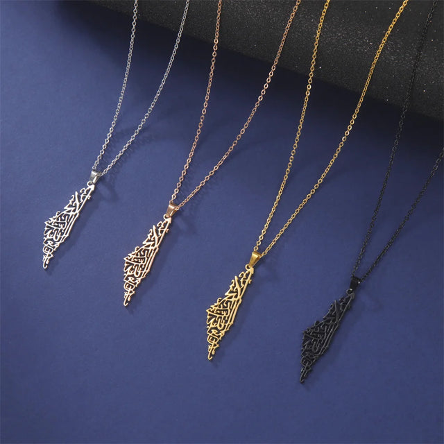 Stainless Steel Palestine Map Pendant Necklace - Hollow Design for Women & Men