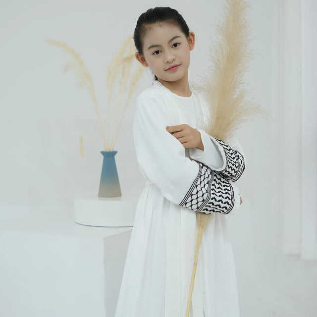Kids Tassel Embroidery Abaya - Modest Islamic Kimono Kaftan, Dubai Style