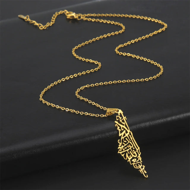 Stainless Steel Palestine Map Pendant Necklace - Hollow Design for Women & Men