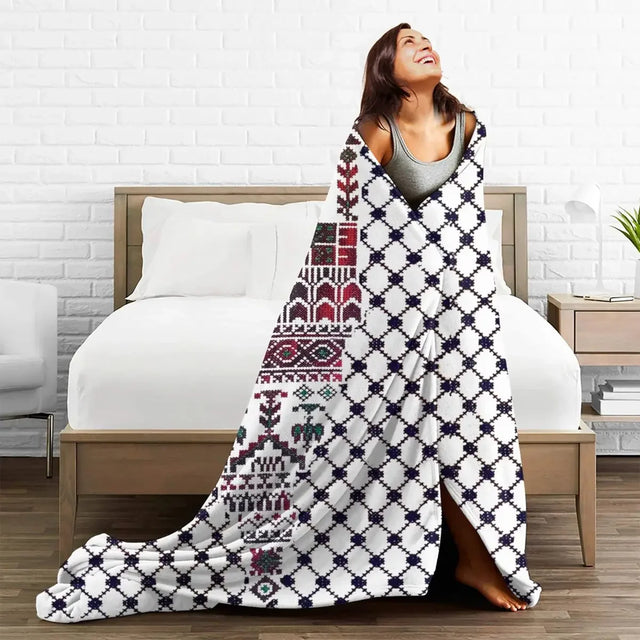 Palestine Map with Traditional Tatreez Blanket