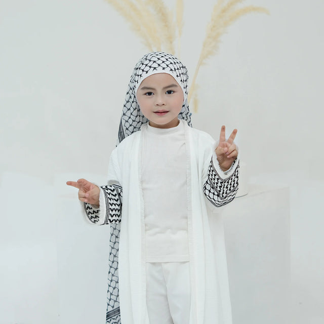 Kids Tassel Embroidery Abaya - Modest Islamic Kimono Kaftan, Dubai Style