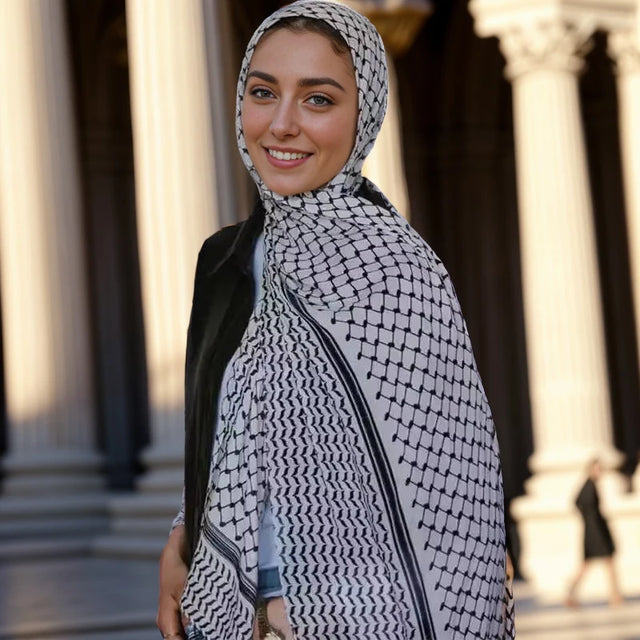 Vintage Geometric Chiffon Hijab - Lightweight Long Scarf for Women