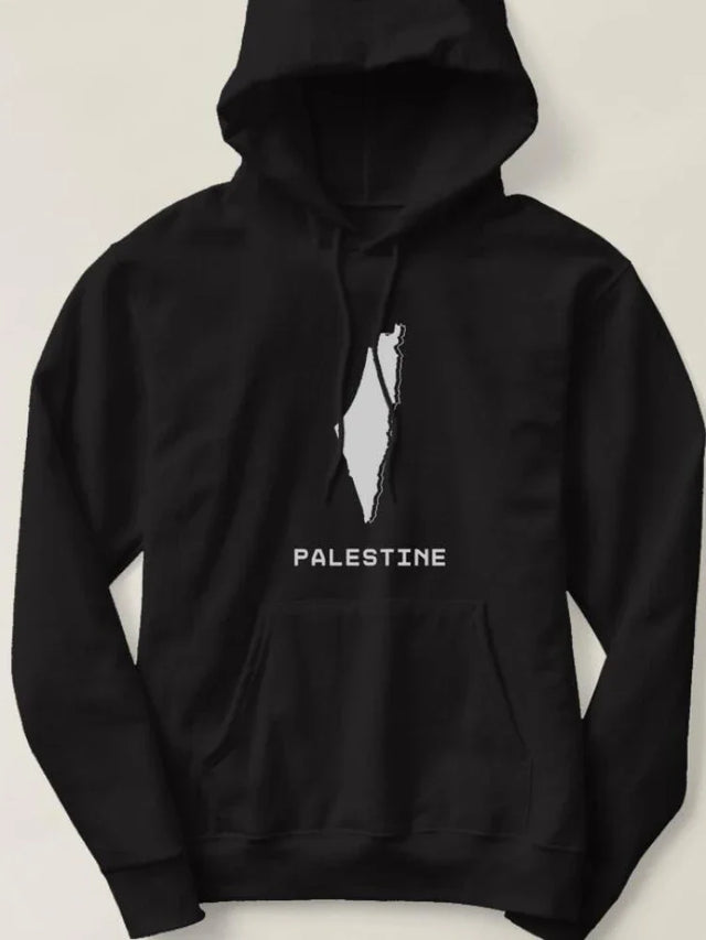 Palestine Map Flag Hoodie - 100% Cotton Fleece, Casual Men's Sweatshirt