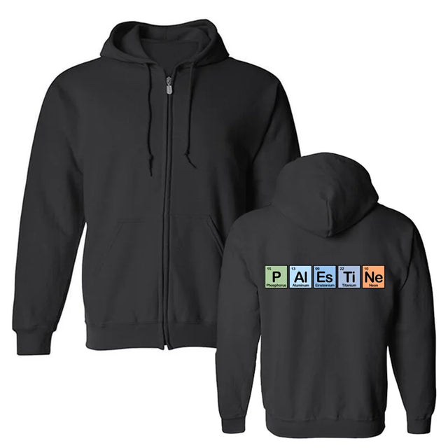 Palestine Elements Zip Hoodie – Soft Cotton Fleece Unisex Streetwear