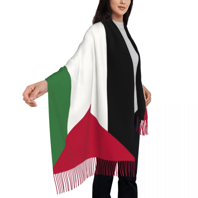 Palestine Flag Tassel Scarf - Soft Patriotic Shawl for Women, Winter & Fall