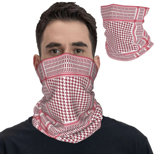 Red Shemagh Face Mask โ Traditional Pattern Multifunctional Headwear