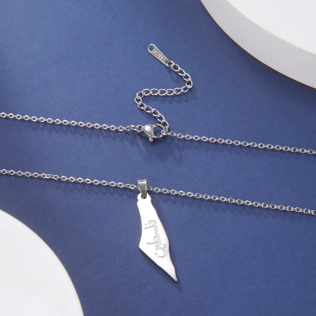 Palestine Arabic Letter Pendant Necklace - Stainless Steel Link Chain, Trendy Jewelry