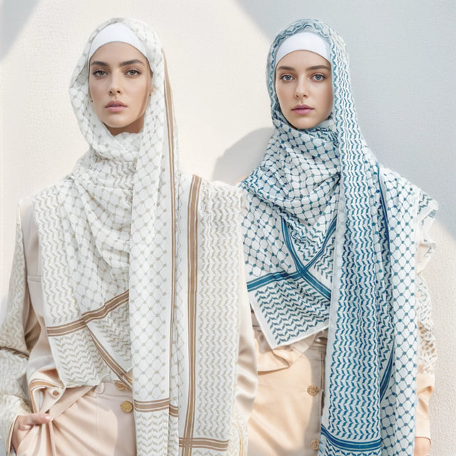 11-Color Chiffon Keffiyeh Hijab - Geometric Print Headwrap