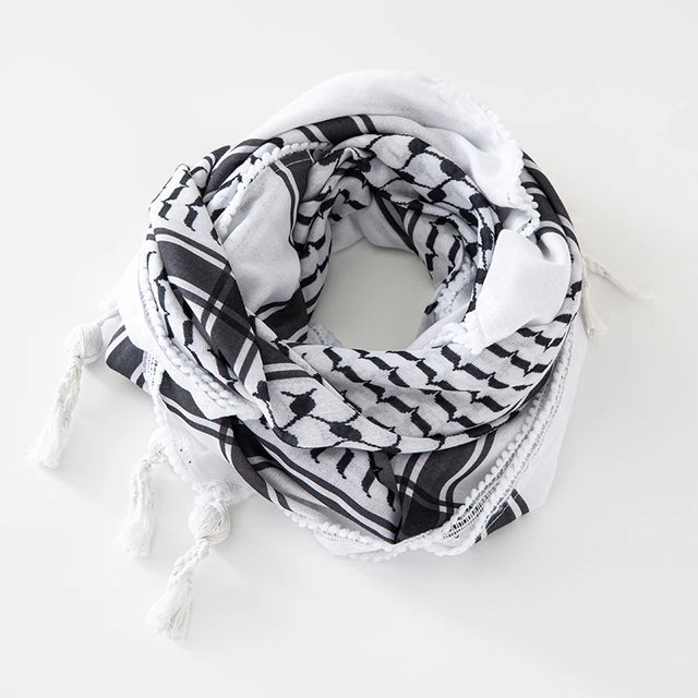 Black & White Plaid Keffiyeh Hijab with Tassels