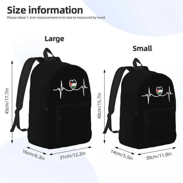 Heart Beat Palestine Canvas Backpack – Unisex College & Travel Daypack