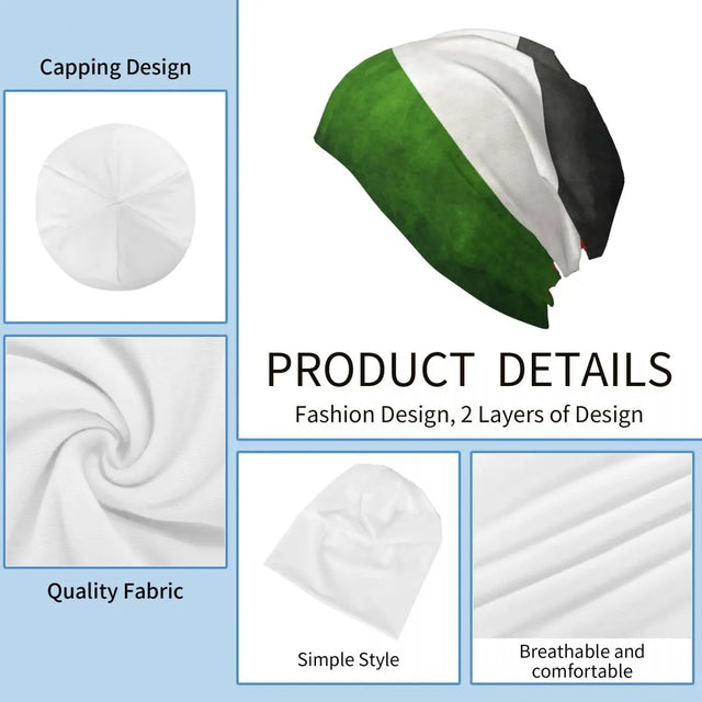 Palestine Flag Beanie – Warm Casual Hat with Faux Leather Detail
