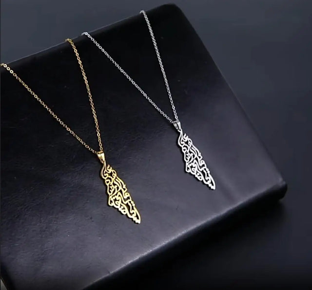 Skyrim Arabic Palestine Map Pendant Necklace - Stainless Steel Chain for Men & Women