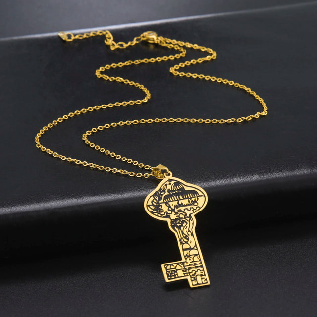 Cazador Vintage Arabic Key Pendant Necklace - Stainless Steel Chain, Islamic Jewelry for Men & Women