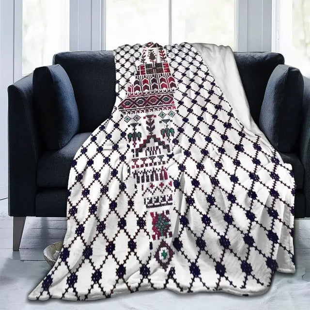 Palestine Map with Traditional Tatreez Blanket