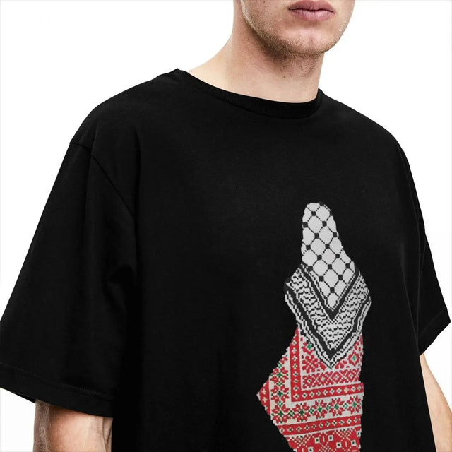 Traditional Kuffiyeh Palestine Map T-Shirt – Casual Cotton Tee for All