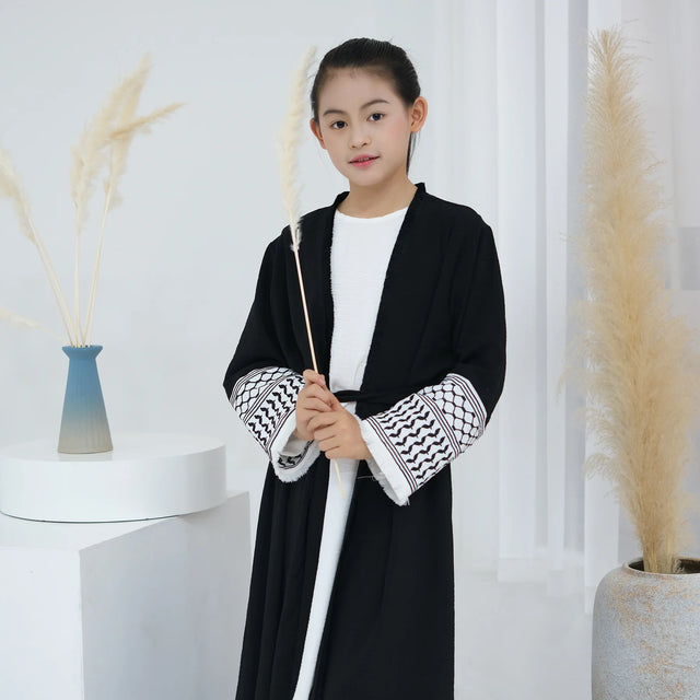 Kids Tassel Embroidery Abaya - Modest Islamic Kimono Kaftan, Dubai Style