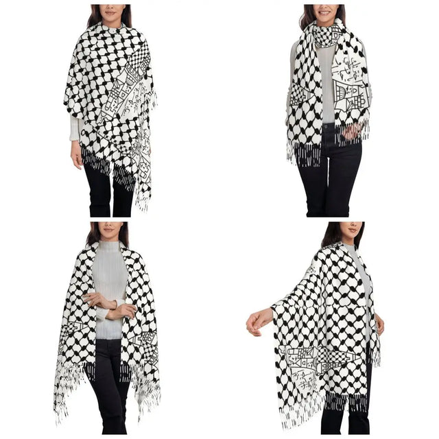 Arabic Folk Kufiya Keffiyeh Shawl – Large Soft Winter Scarf for Women