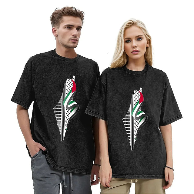 Palestine Map Keffiyeh T-Shirt – Y2K Harajuku Oversized Cotton Tee