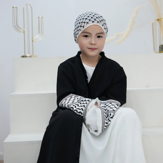 Kids Tassel Embroidery Abaya - Modest Islamic Kimono Kaftan, Dubai Style