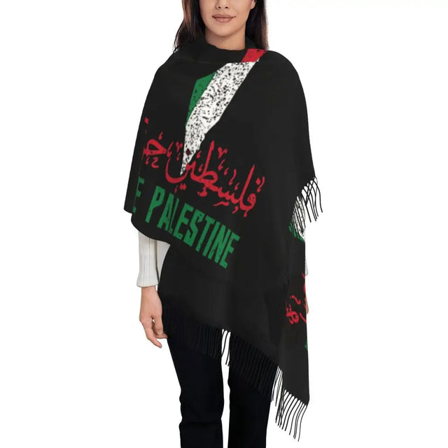Palestine Flag Tassel Scarf - Soft Patriotic Shawl for Women, Winter & Fall