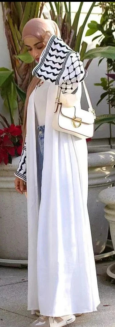 Elegant Embroidered Muslim Cardigan - Modest Dubai Abaya with Belt for Women