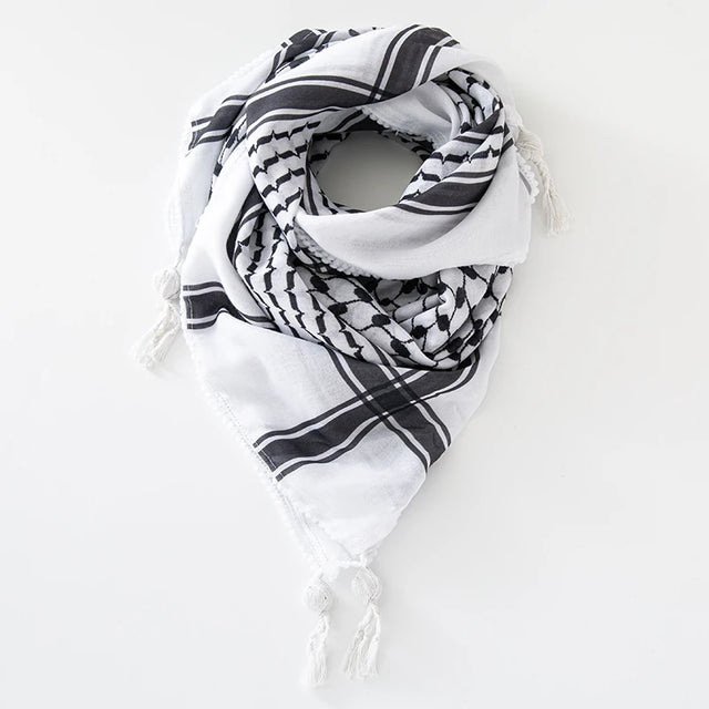 Black & White Plaid Keffiyeh Hijab with Tassels