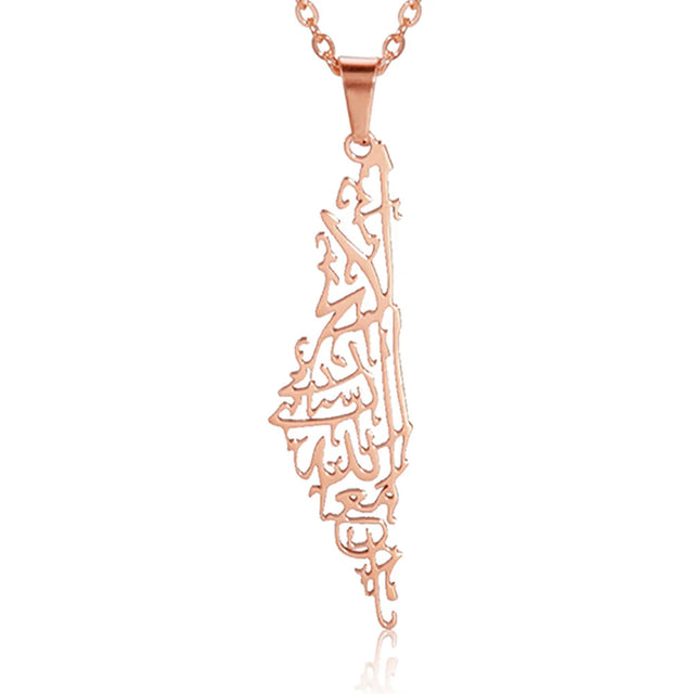 Stainless Steel Palestine Map Pendant Necklace - Hollow Design for Women & Men
