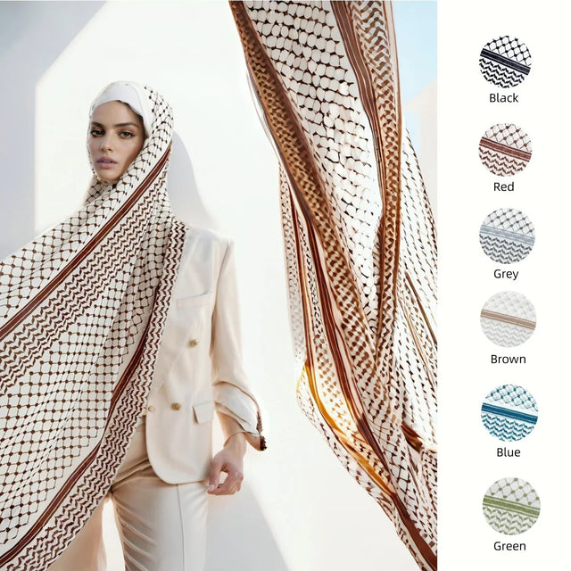 11-Color Chiffon Keffiyeh Hijab - Geometric Print Headwrap