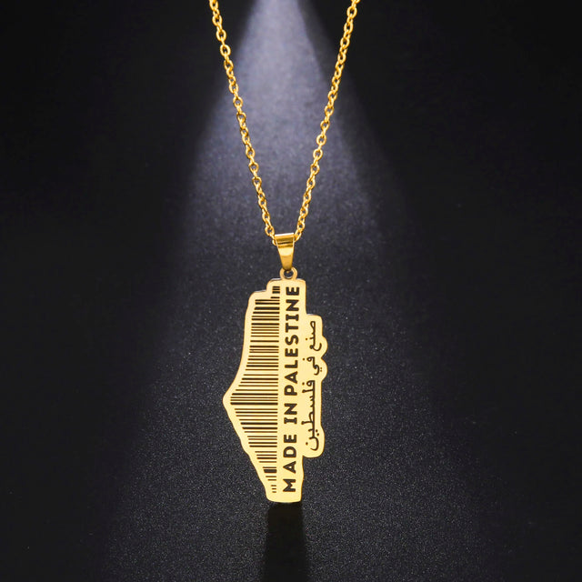 Cazador Made in Palestine Pendant Necklace - Gold Stainless Steel Chain, Vintage Jewelry for Men & Women