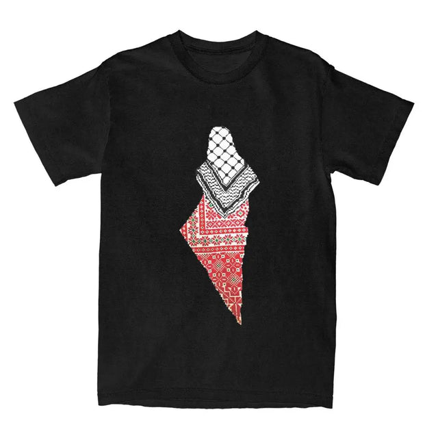 Traditional Kuffiyeh Palestine Map T-Shirt – Casual Cotton Tee for All