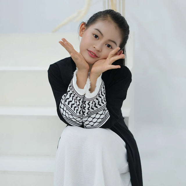 Kids Tassel Embroidery Abaya - Modest Islamic Kimono Kaftan, Dubai Style