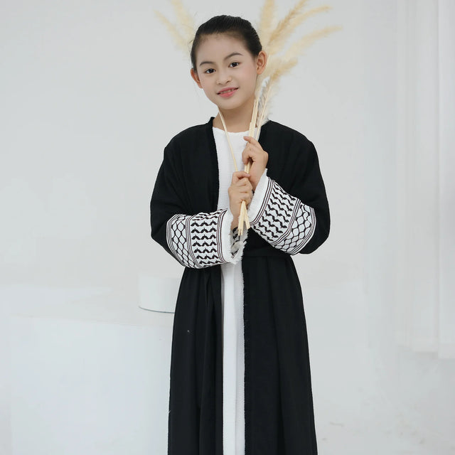 Kids Tassel Embroidery Abaya - Modest Islamic Kimono Kaftan, Dubai Style