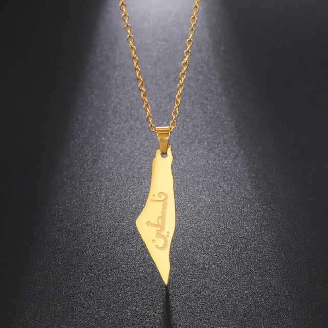 Palestine Arabic Letter Pendant Necklace - Stainless Steel Link Chain, Trendy Jewelry