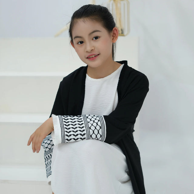Kids Tassel Embroidery Abaya - Modest Islamic Kimono Kaftan, Dubai Style