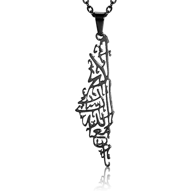 Stainless Steel Palestine Map Pendant Necklace - Hollow Design for Women & Men