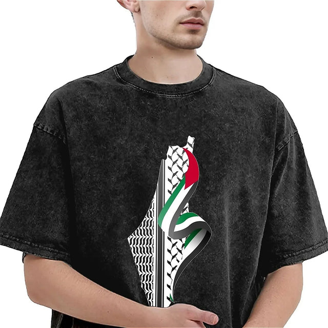 Palestine Map Keffiyeh T-Shirt – Y2K Harajuku Oversized Cotton Tee