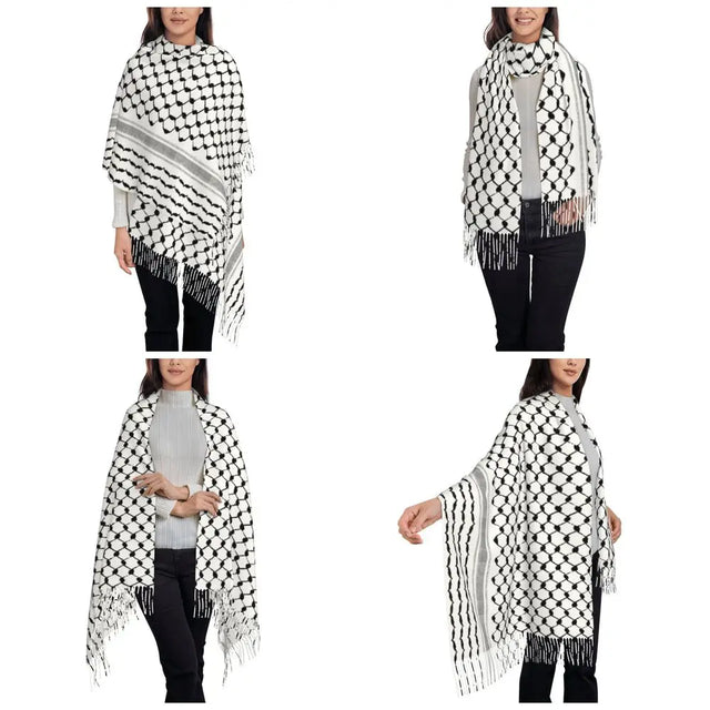 Palestinian Hatta Kufiya Scarf - Women's Winter Soft Pashmina with Tassels