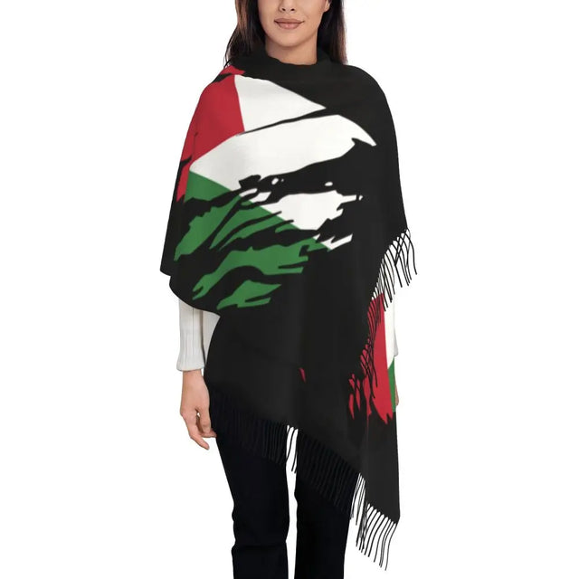 Palestine Flag Tassel Scarf - Soft Patriotic Shawl for Women, Winter & Fall