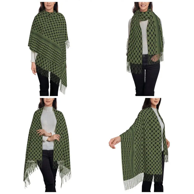 Arabic Folk Kufiya Hatta Shawl - Traditional Keffiyeh Pattern Scarf for Women