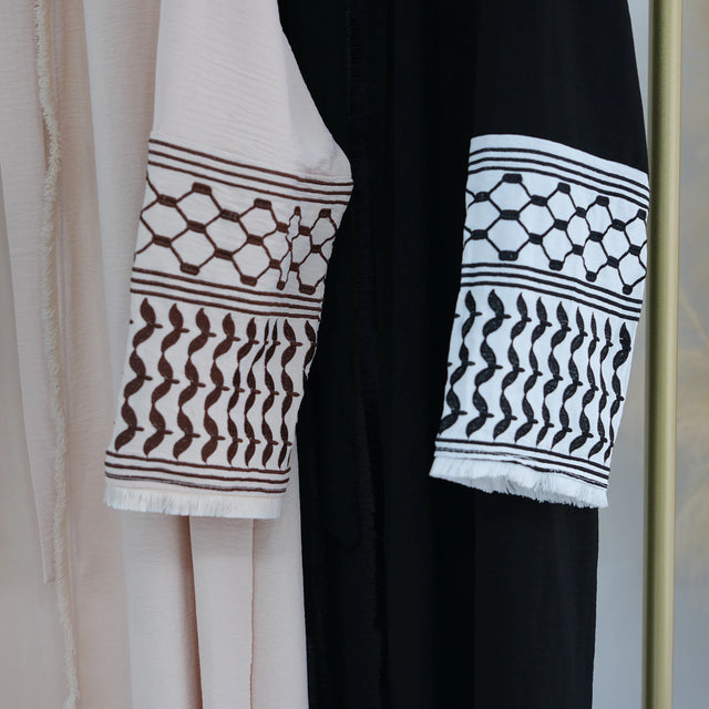 White Black Palestine Abaya - Elegant Islamic Kimono Dress for Women