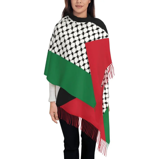 Palestine Flag Tassel Scarf - Soft Patriotic Shawl for Women, Winter & Fall